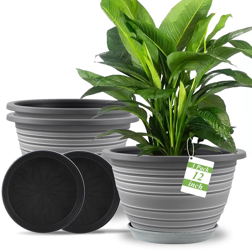 KPUVX large 12-inch planter front view, retro design ideal for indoor or outdoor spaces.