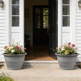 KPUVX large 12-inch planter side view, durable plastic for year-round use.