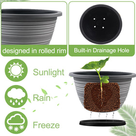KPUVX large planter with saucer demonstrates drainage design for spill-free watering.