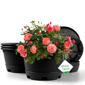 KPUVX 13-inch planter with saucer in red for indoor-outdoor decor.