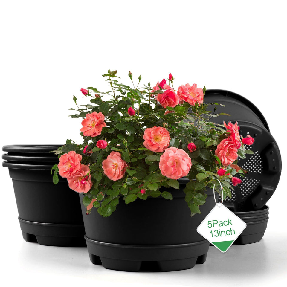 KPUVX 13-inch planter with saucer in red for indoor-outdoor decor.