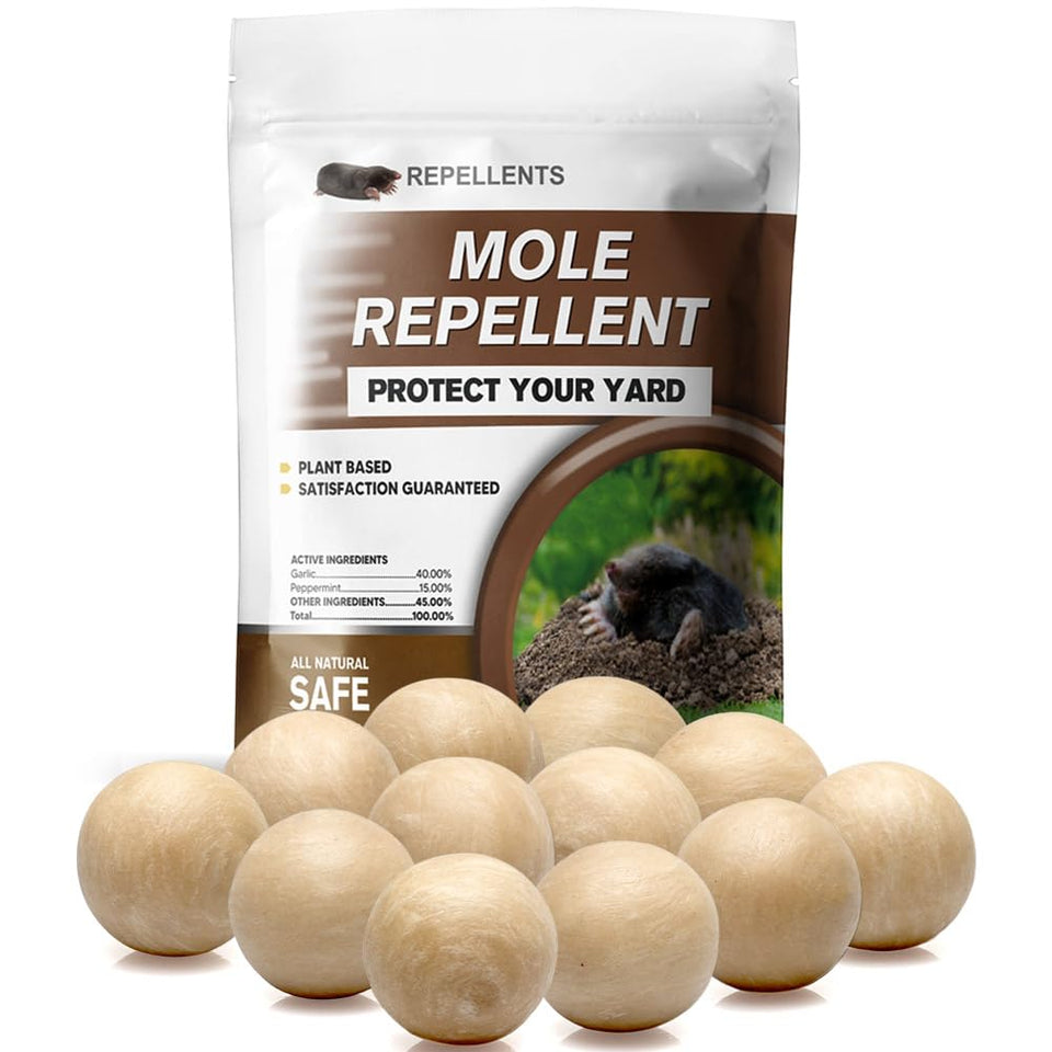 KQCWKH Mole Repellent packaging highlights a natural, long-lasting deterrent for lawns.