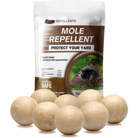 KQCWKH mole repellent packaging with 8 balls for easy lawn protection.