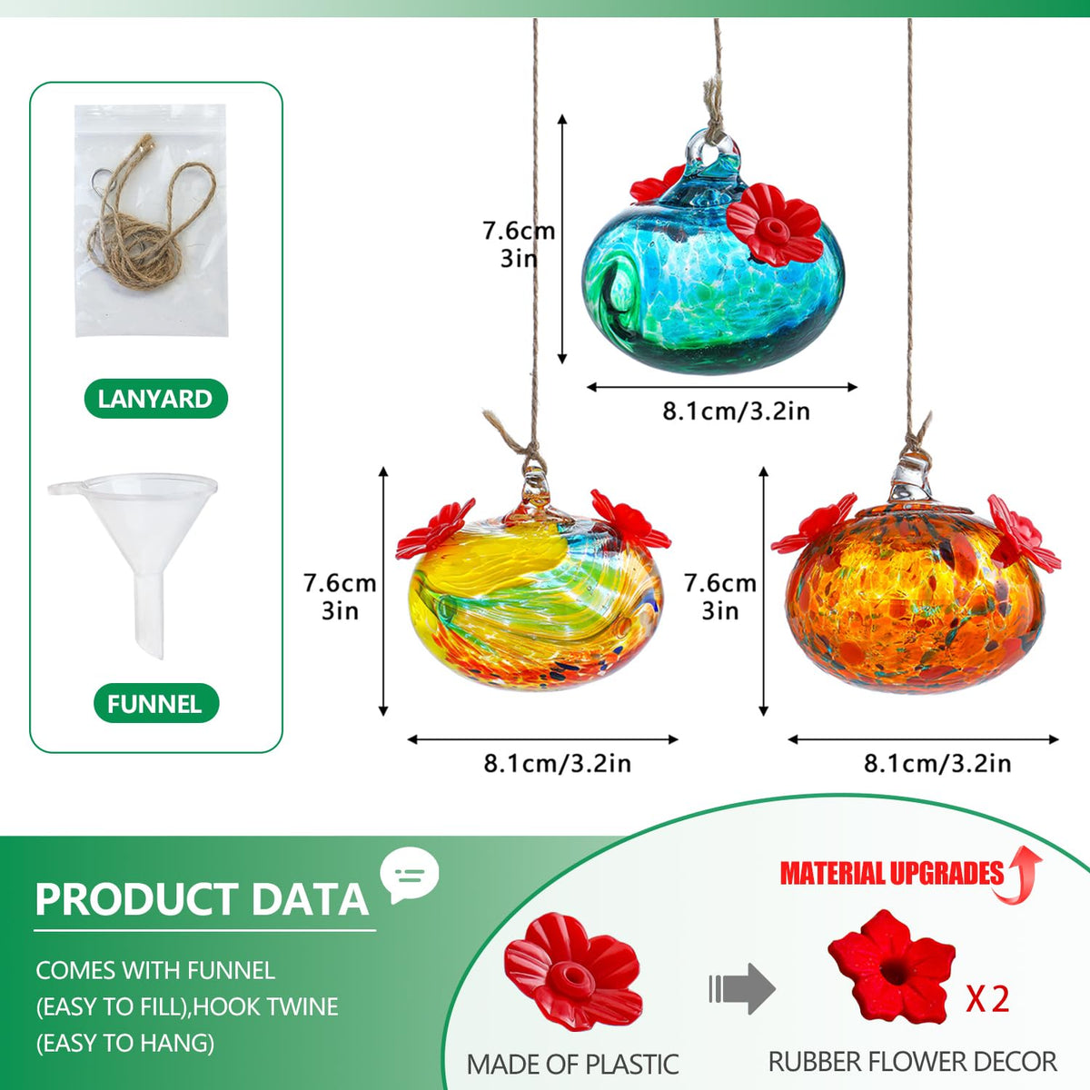 KRISININE glass feeder with two red flower ports attracts birds and decorates patios.