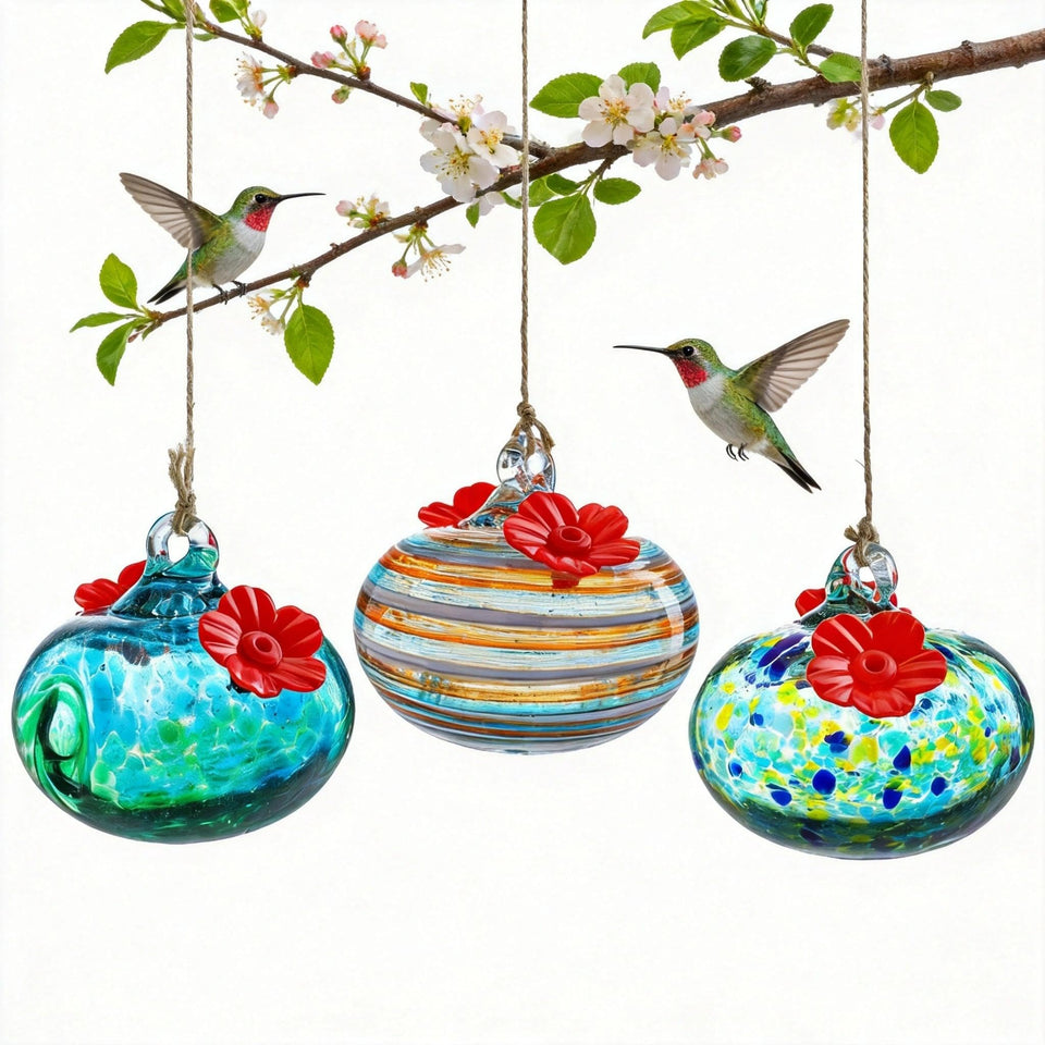KRISININE glass hummingbird feeder for window hanging attracts nectar-loving birds.