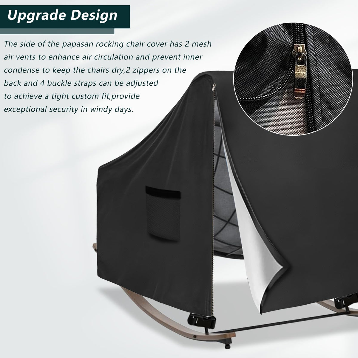 Krismile cover shows dual mesh vents to improve airflow and reduce condensation.