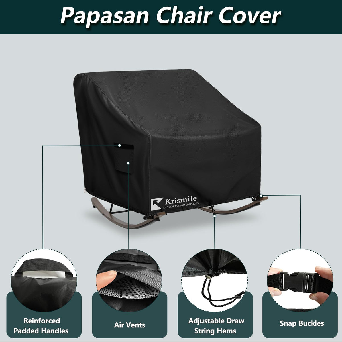 Krismile papasan chair cover with split zipper for easy, secure fitting.