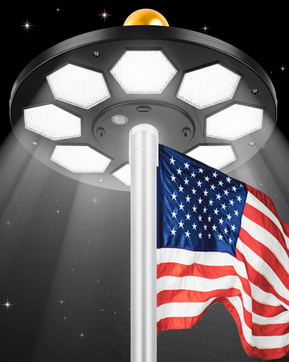 Kromart 160 LED top-mount flag light delivers even nighttime illumination.