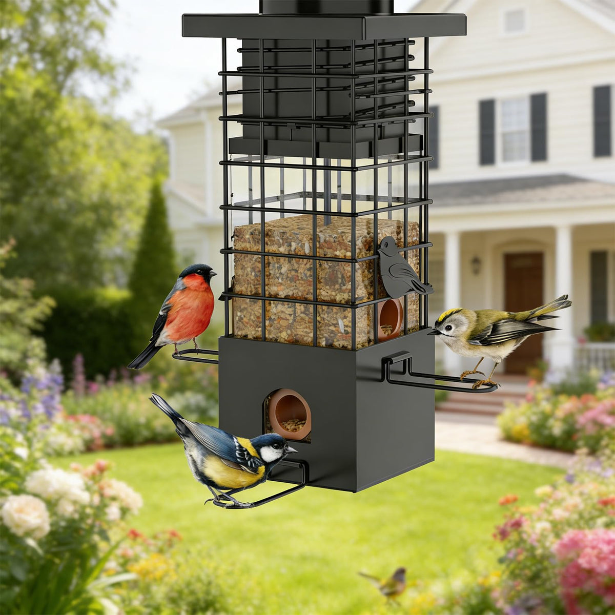 KRUOO hanging steel hanger fits trees and patios for outdoor setup.