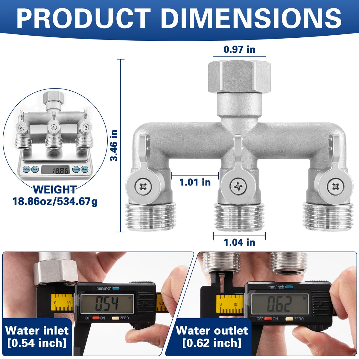 Kruuvax 3-way splitter with valves highlights three separate flow controls.