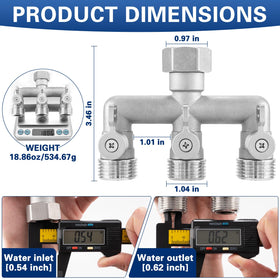 Kruuvax 3-way splitter with valves highlights three separate flow controls.