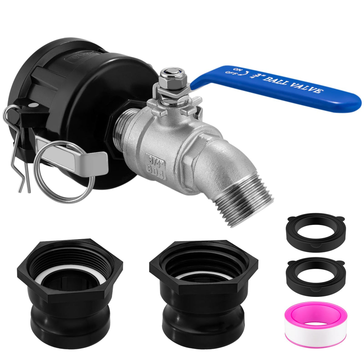 Kruuvax IBC tote hose adapter showing 2-inch camlock connection for quick setup.