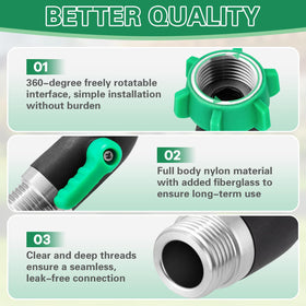 Kruuvax universal 3/4-inch garden hose thread ensures leak-free connections.