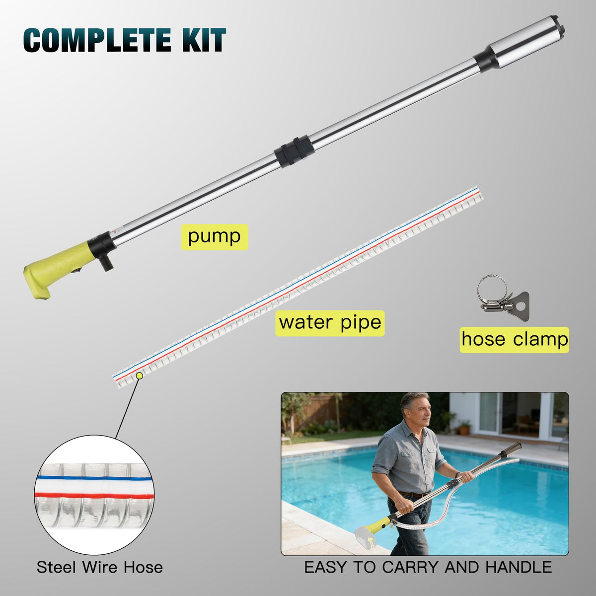 Krythonix ideal for transferring water in pools, gardens, ponds, and flood areas.