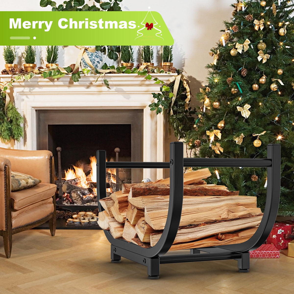 KRZKRZ firewood rack sturdy frame with powder-coated finish.