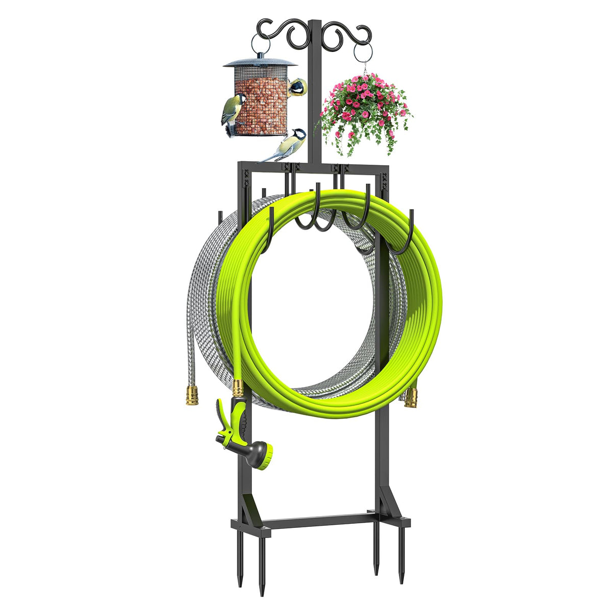 KRZKRZ hose holder with dual side hooks keeps hoses organized outdoors