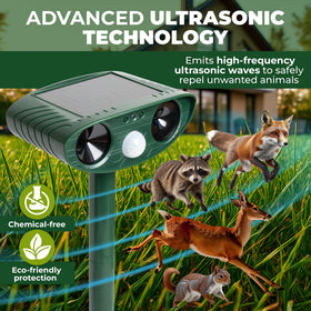 KS SHOP Two-pack solar ultrasonic repellents shown for garden protection