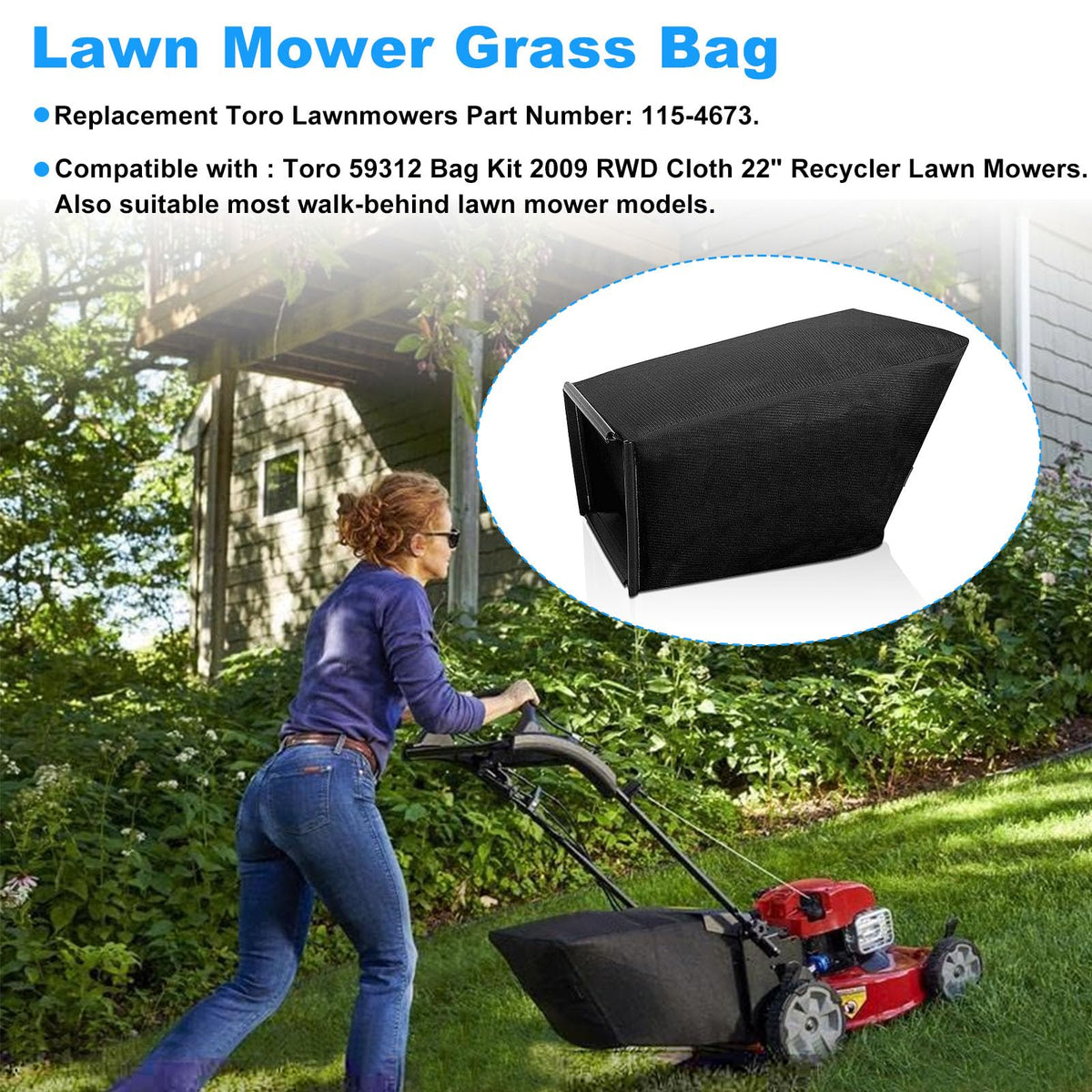 Kscjdg 22-inch recycler bag captures grass under deck with tear-resistant polyester