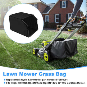 Kscjdg 970698001 grass bag side view, easy clip system for cordless mowers