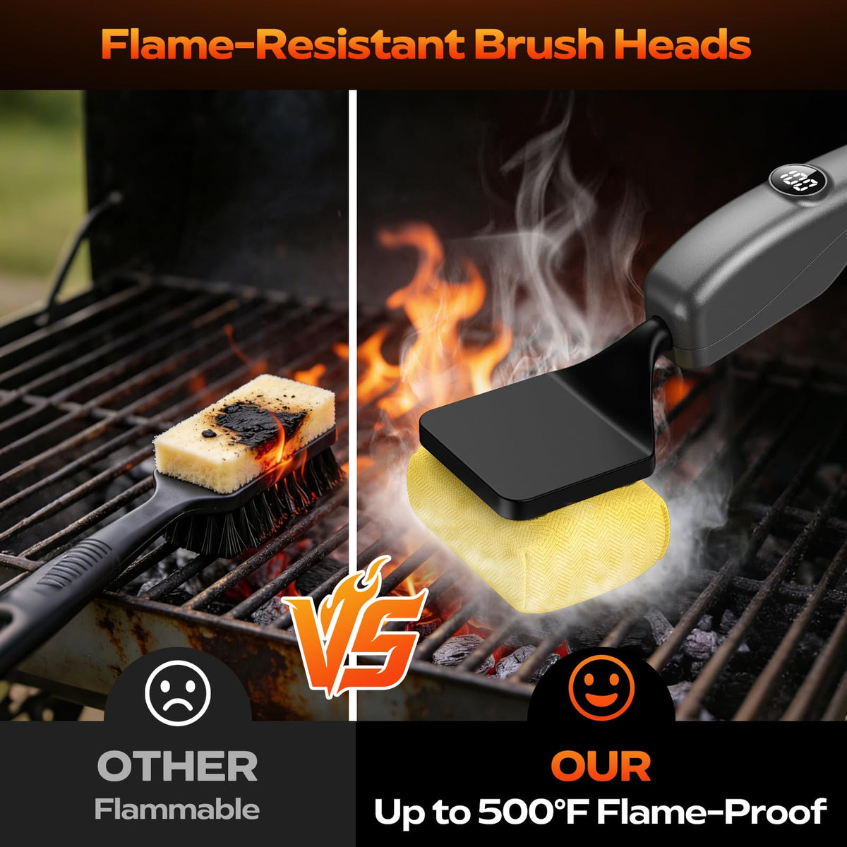 KSNLM reciprocating grill brush with 3 heads for edges and tight gaps
