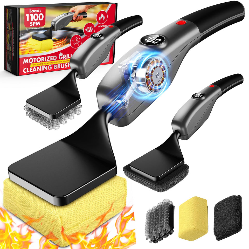 KSNLM reciprocating electric grill brush front view — cordless cleaning for faster, mess-free grilling