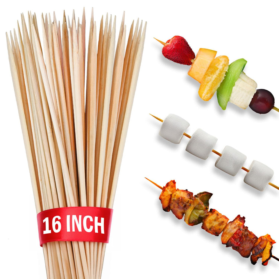 KT Deals 16-inch bamboo skewers for grilling and campfire roasting