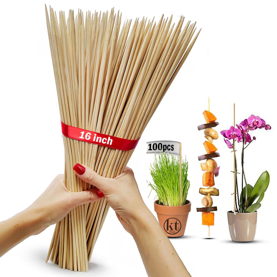 KT Deals 16-inch bamboo plant stake pack provides sturdy support for tall indoor plants.