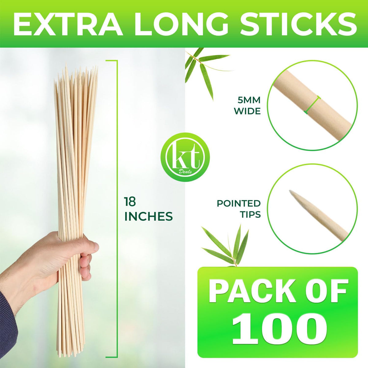KT Deals bamboo kabob skewers 18 inches for uniform cooking.