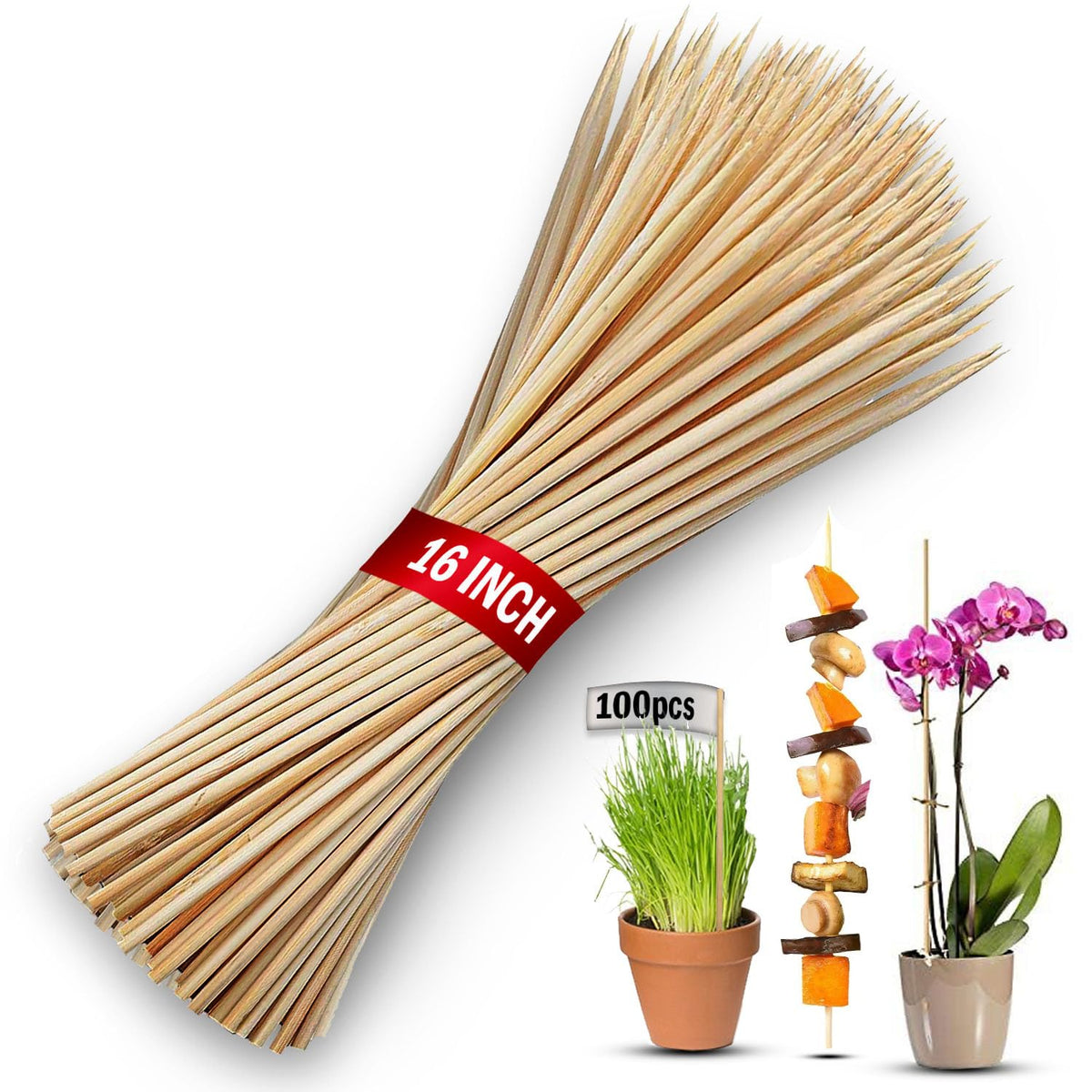 KT Deals bamboo skewers suitable for garden tasks and casual kebab-style cooking.