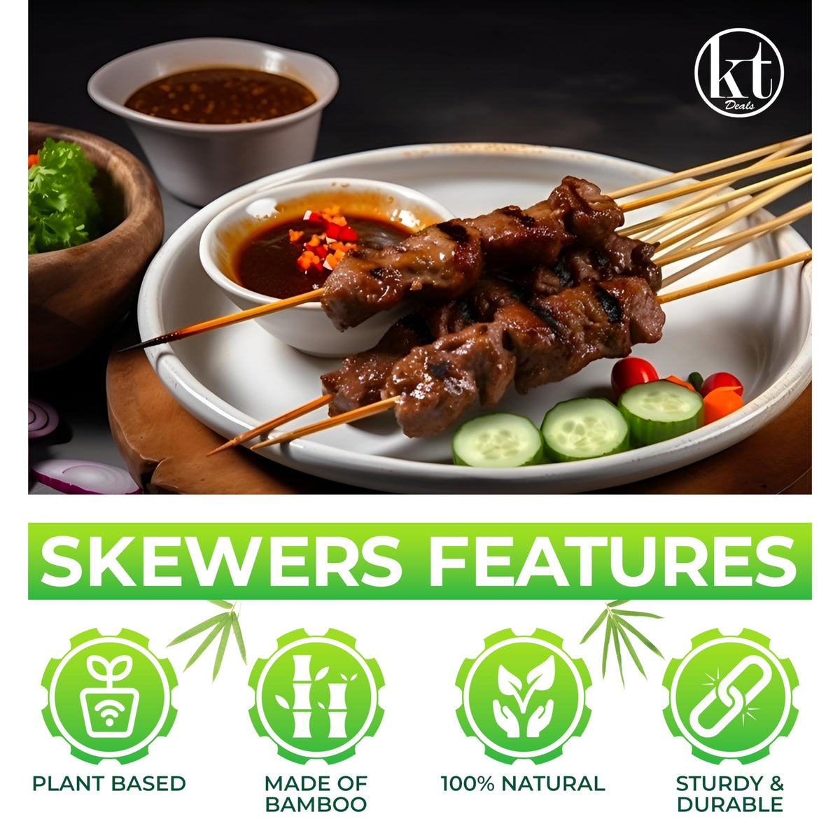 KT Deals marshmallow roasting sticks in natural bamboo for campfire fun.
