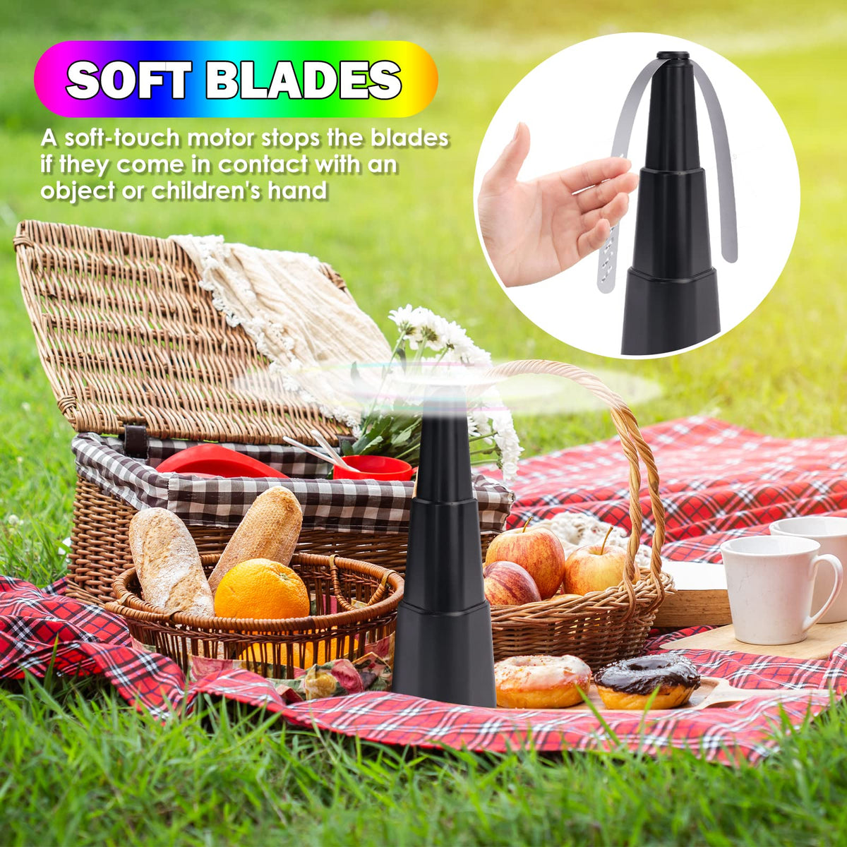 KTDRJN Fly Fans demonstrate 360-degree rotation for versatile airflow on a table.