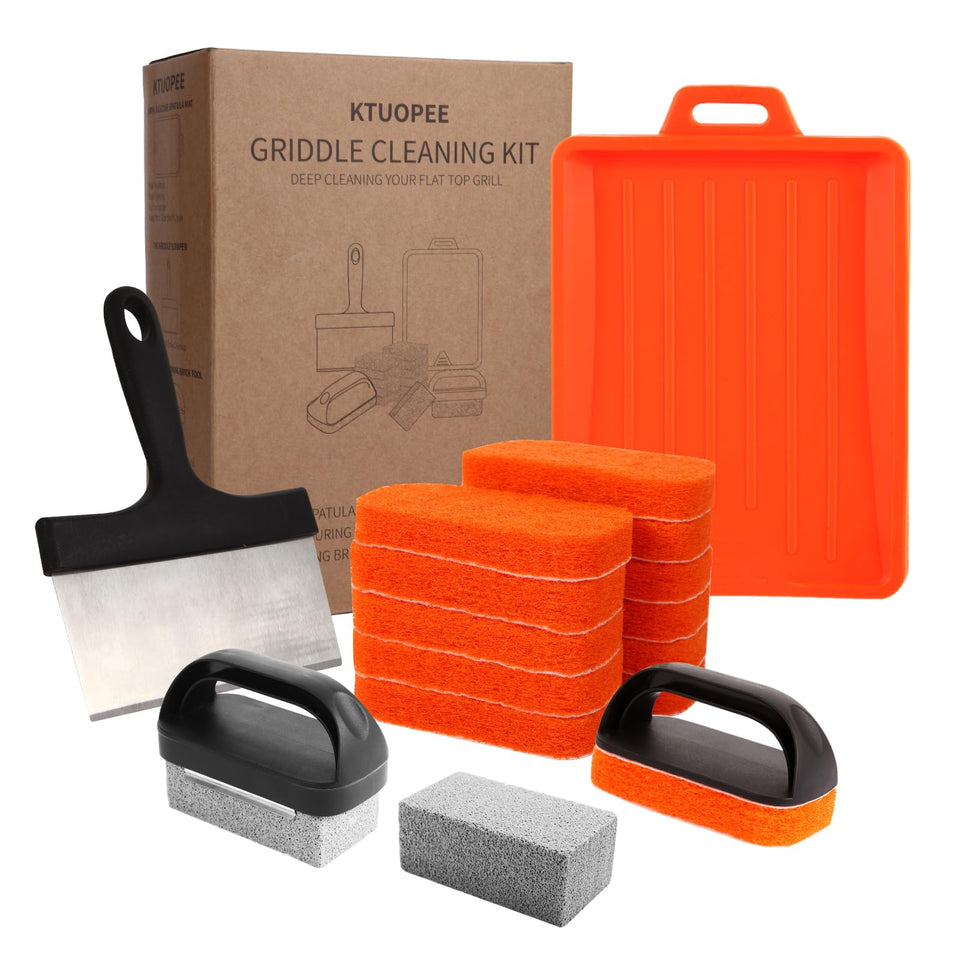 KTUOPEE Upgraded Griddle Cleaning Kit scraper removes grease quickly.