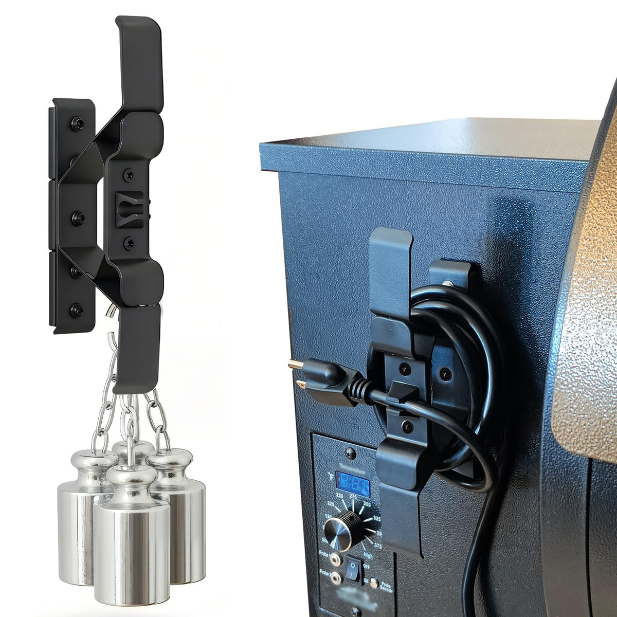 KU-koruo magnetic cord organizer on powder-coated surface keeps cords tidy