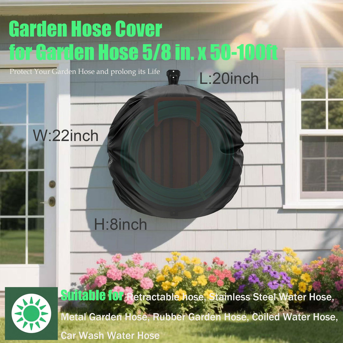 KUAINICE hose cover keeps reels waterproof and dustproof for outdoor storage.