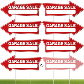 Kuco 7-pack garage sale signs with stakes, double-sided for clear directions in rain or sun.
