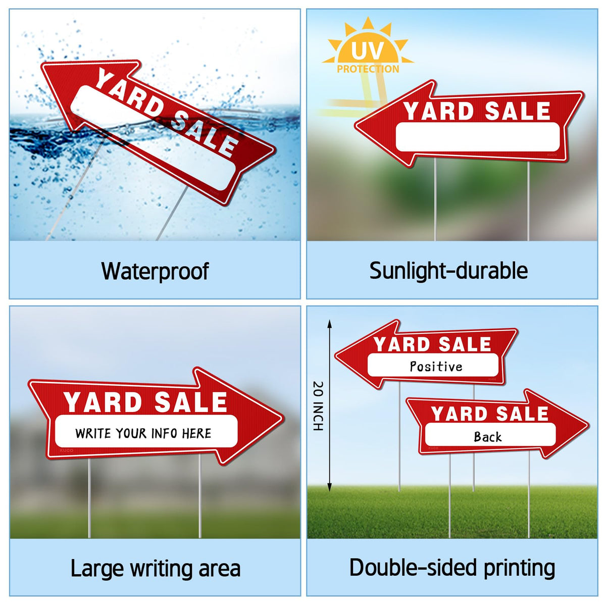 Kuco easy-install yard sale signs require no tools for fast setup