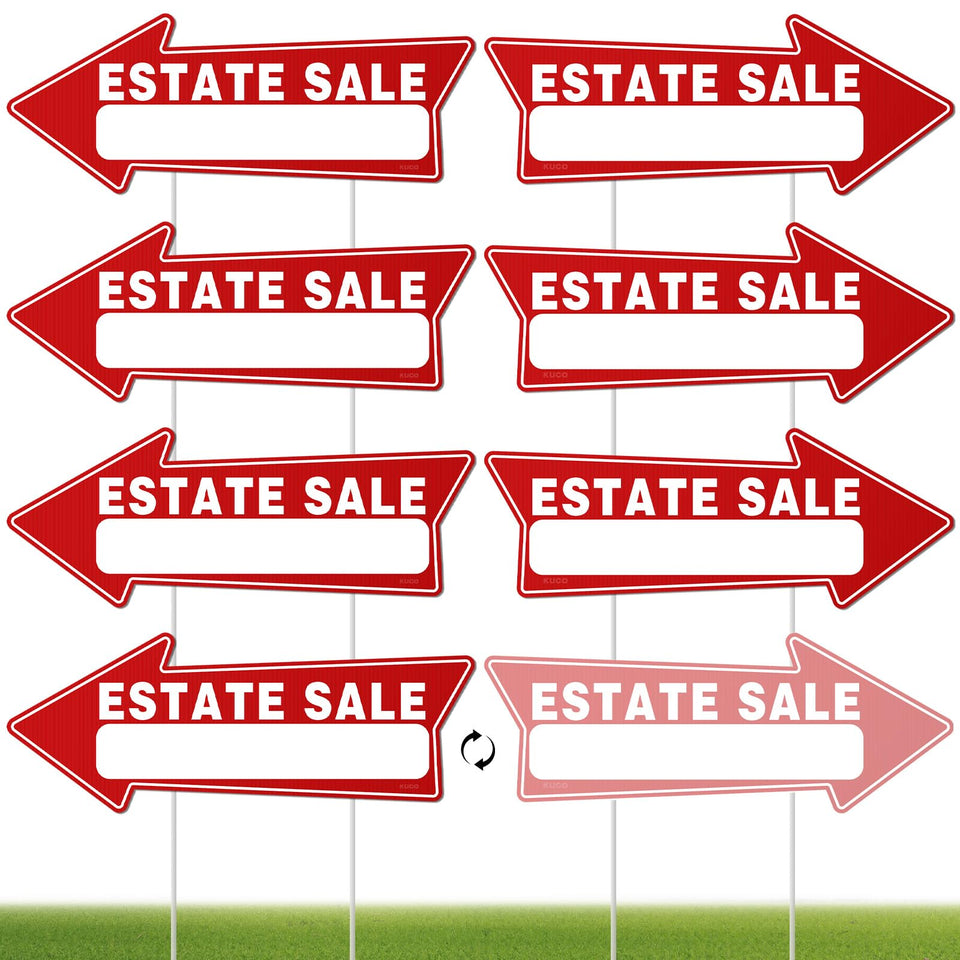 Kuco estate sign 7-piece set with stakes for outdoor yard sales.
