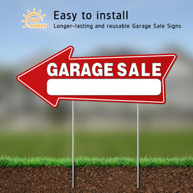 Kuco weatherproof signs with 14 stakes ensure durable outdoor visibility during busy sale days.