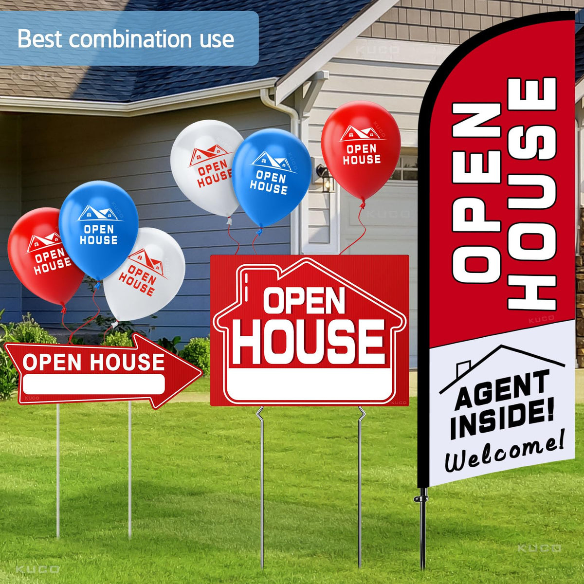 Kuco directional arrows guide buyers to the property with clear directions.