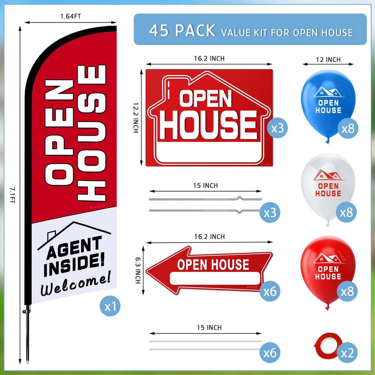 Kuco open house signs are double-sided for readability from multiple angles.