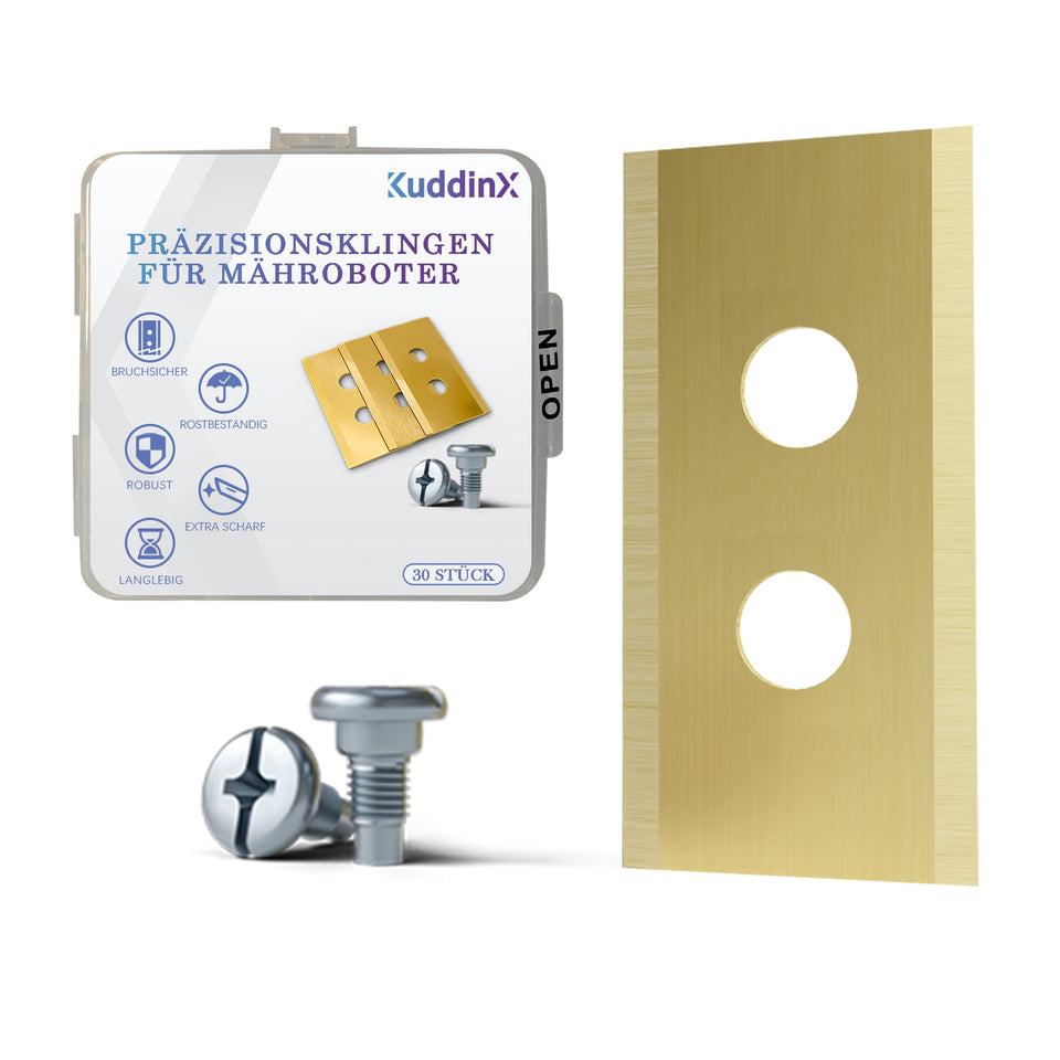 KuddinX Kidding packaging contents show blades and screws for quick setup.