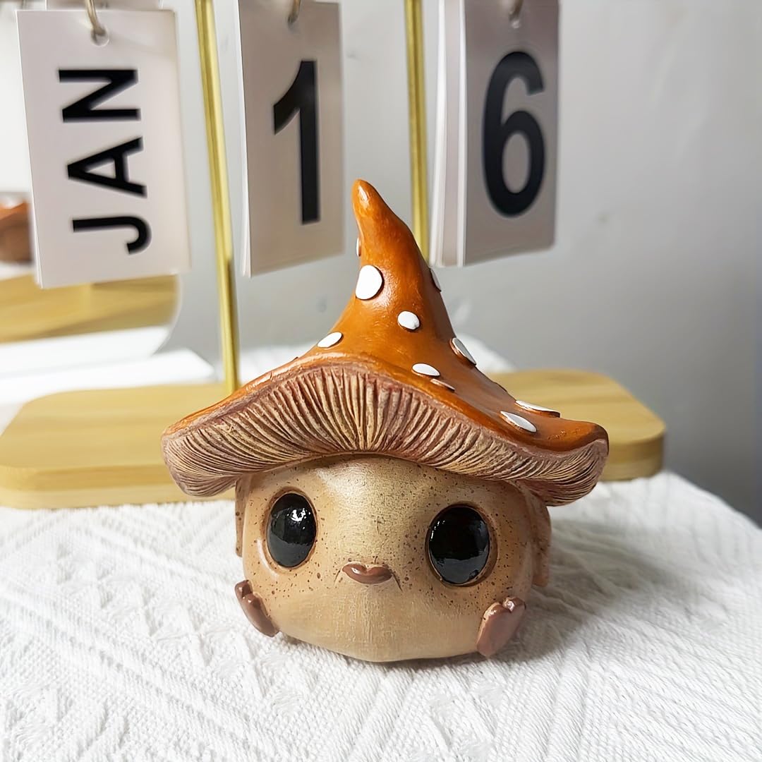 Kudriod mushroom statue for desk display, adds whimsy to indoor shelves.
