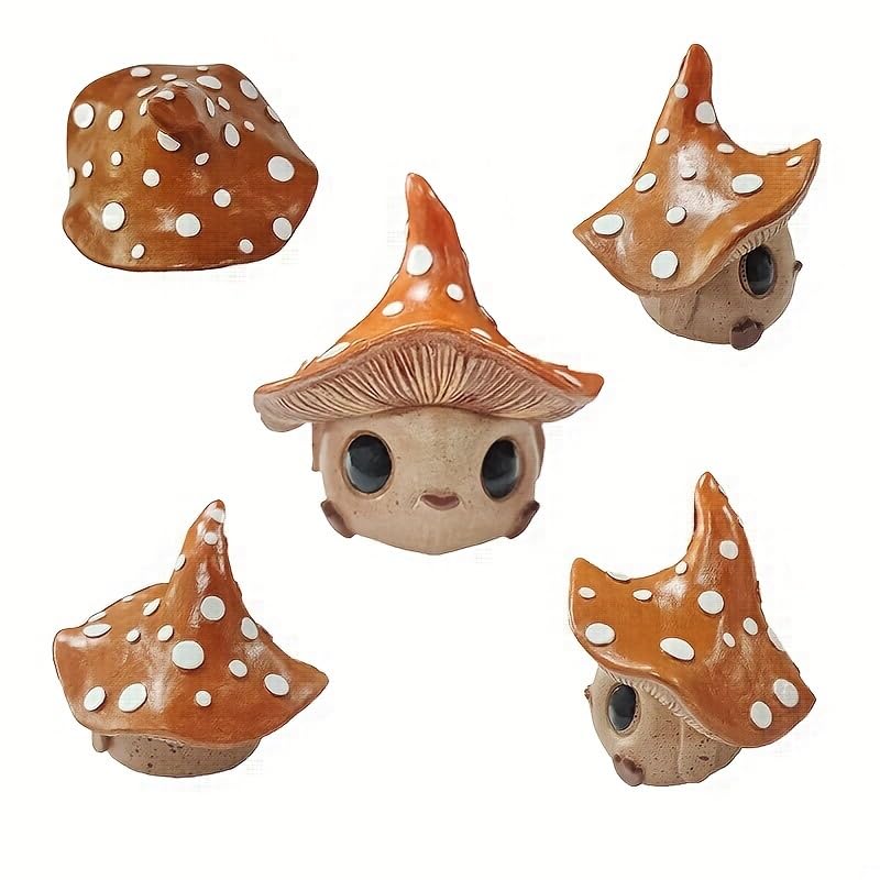 Kudriod mushroom garden statue in yard, perfect for fairy-tale vibes.