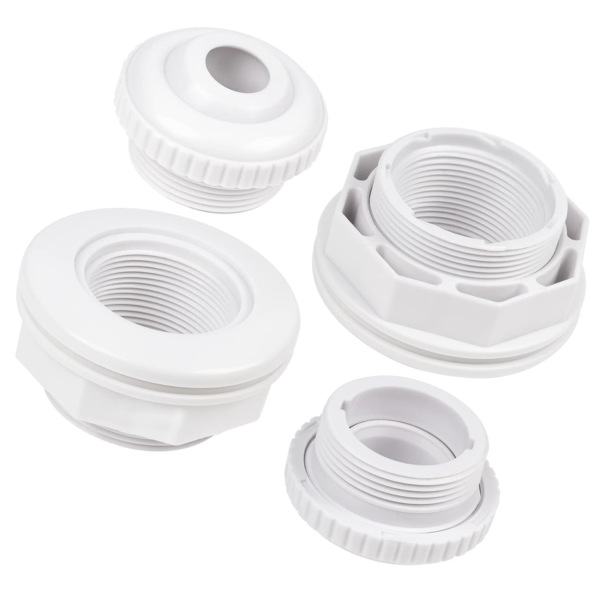 kufudigital SP1023 inlet fitting front view with gasket and locknut for a secure pool wall seal