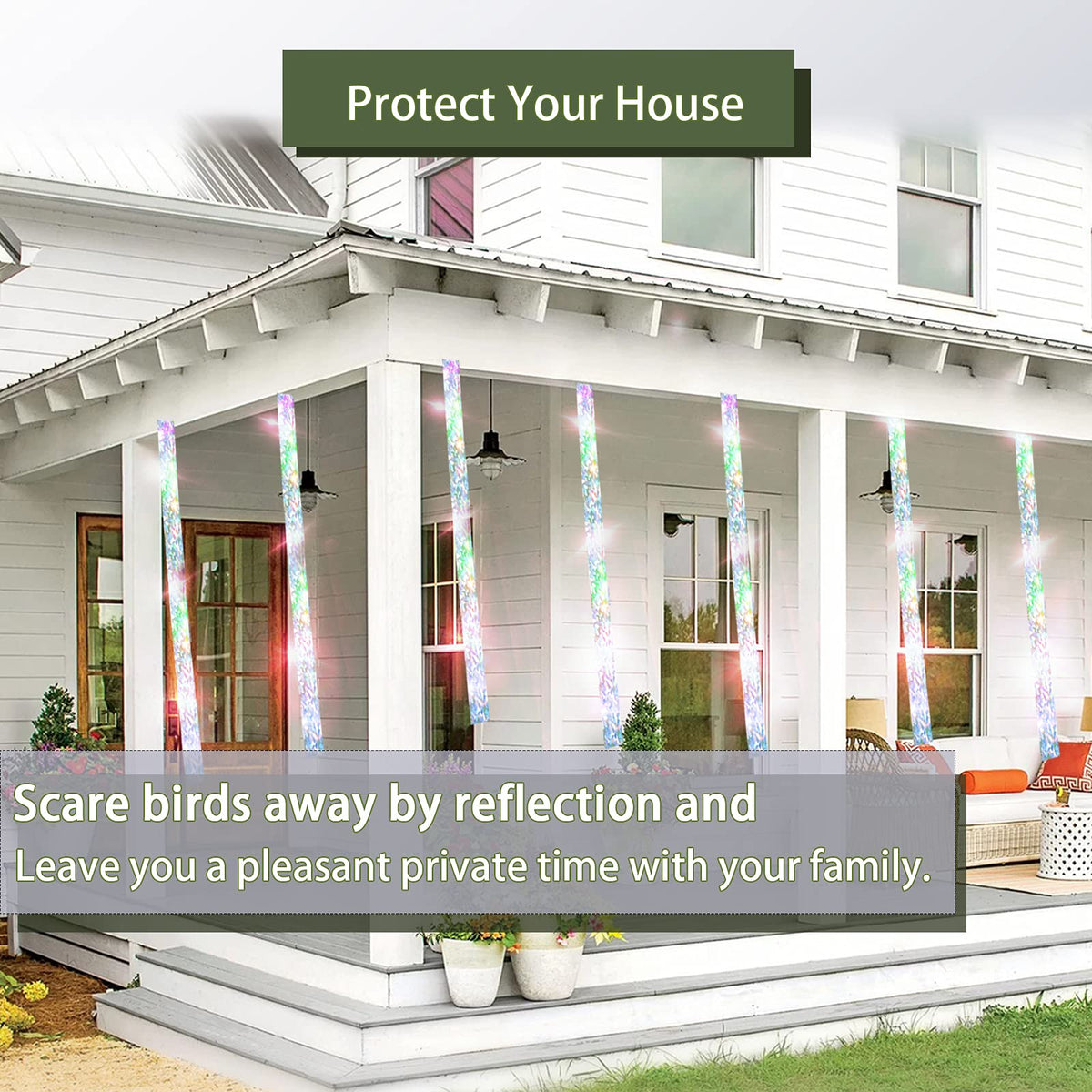 Kugge Bird Flash Tape reflects sunlight to deter birds around fences and sheds