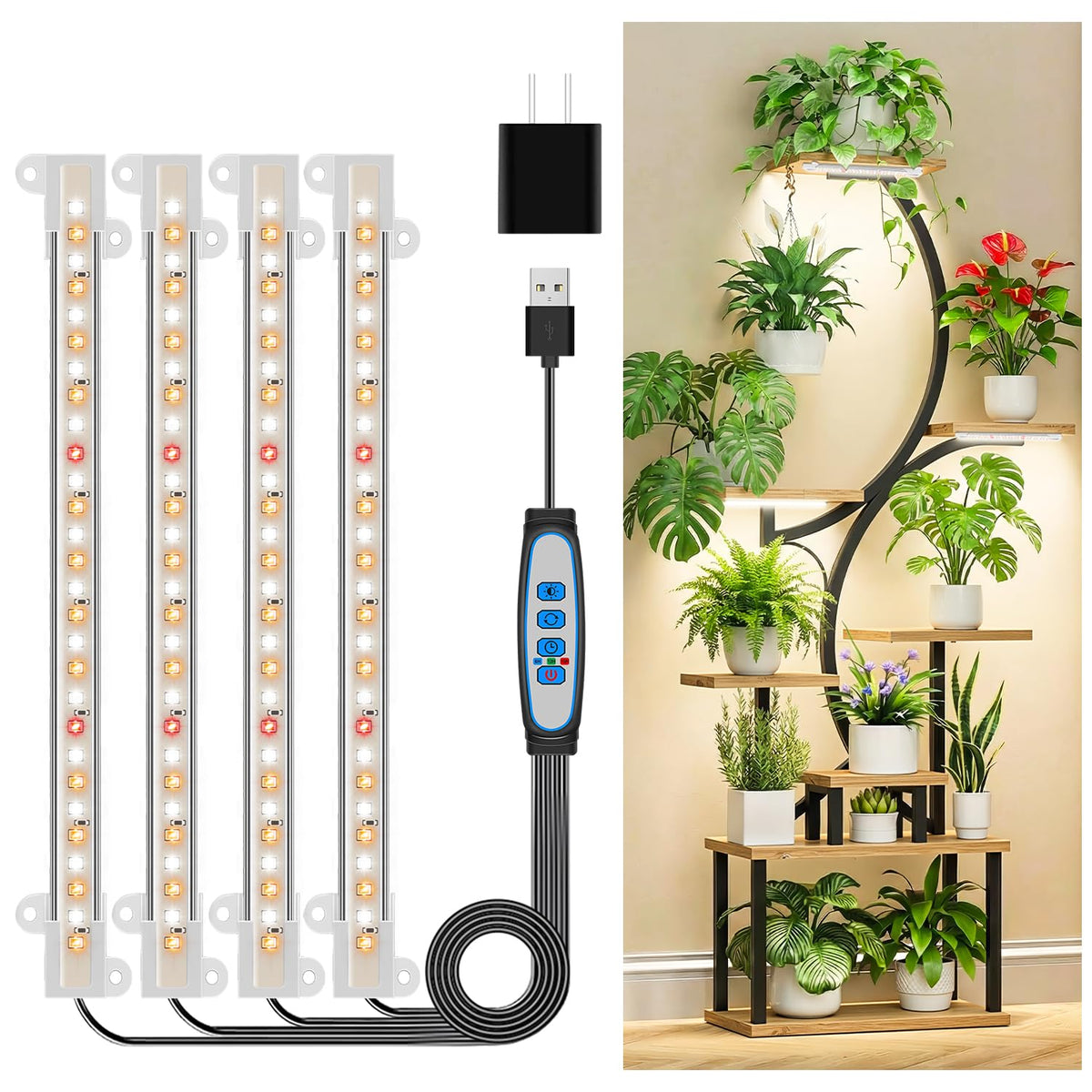 Kullsinss 8-inch LED grow light strip, front view, provides even shelf lighting.