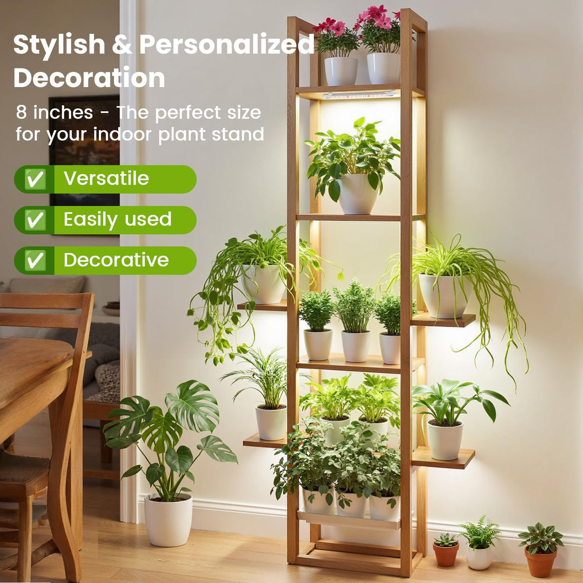 Kullsinss 8-inch LED grow light strip mounted on shelf boosts indoor herb growth.
