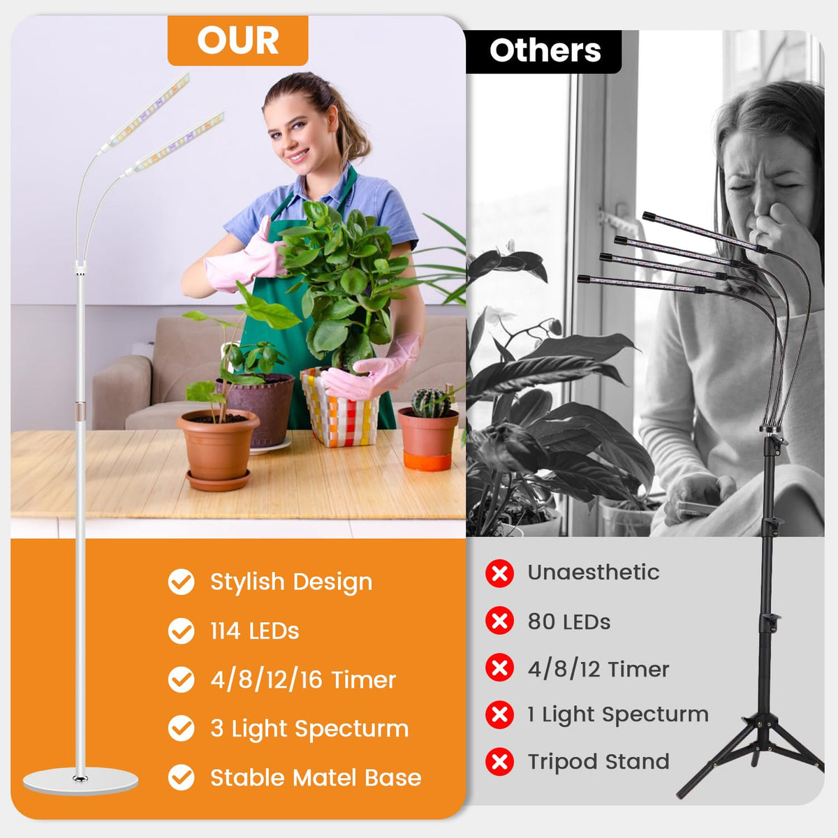 Kullsinss grow light height adjustable stand for tall plants