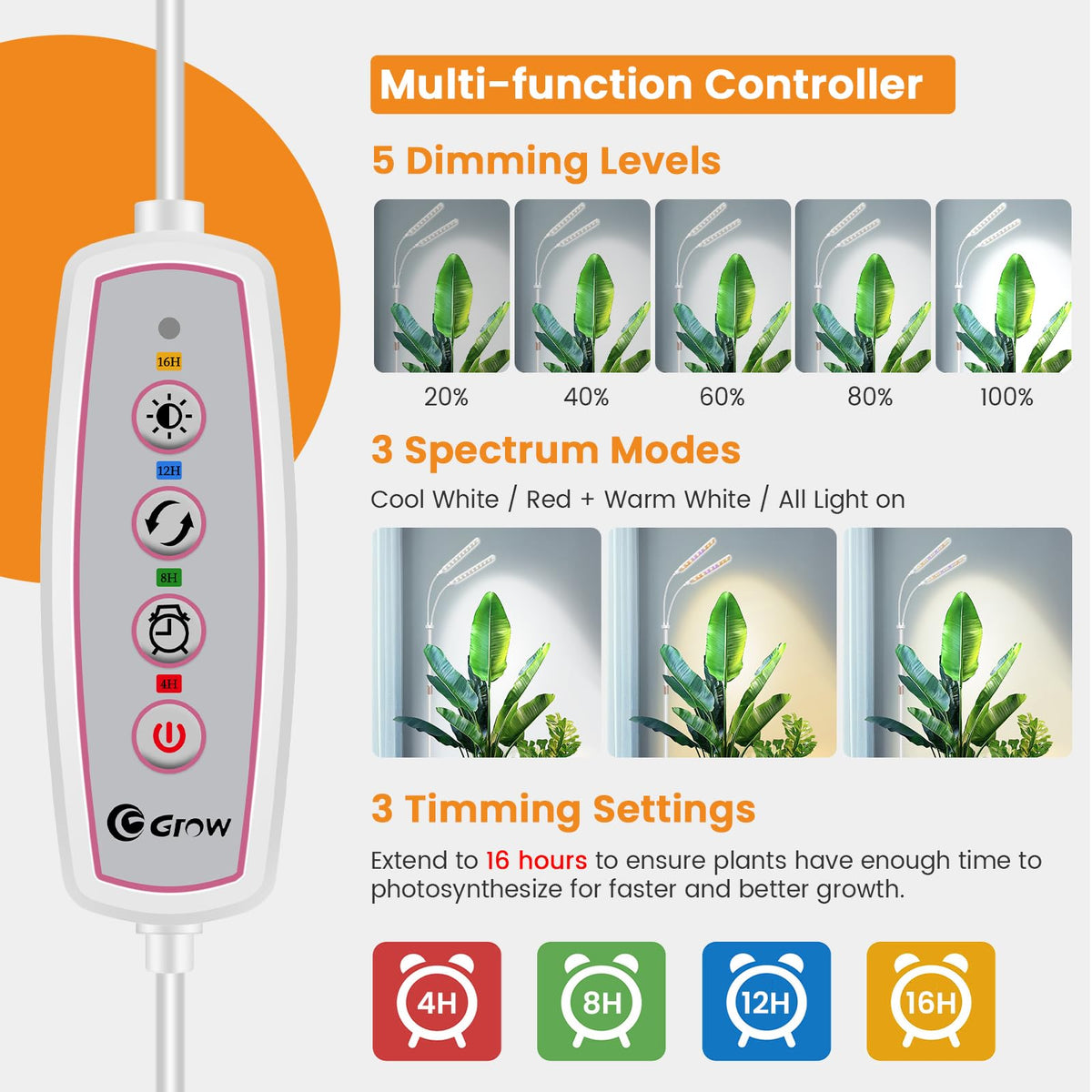 Kullsinss grow light timer and dimming controls for flexibility