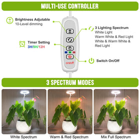 Kullsinss halo grow light spectrum modes close-up demonstrates white, warm white, and red options.